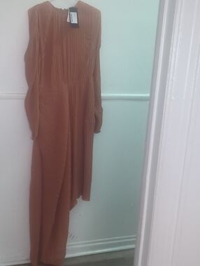 Long Sleeve Pleated Preen By Thornton Bregazzi Maxi Dress - Toffee